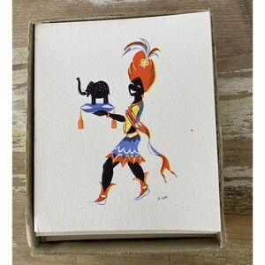 Vintage art deco blank note greeting cards man w/ turban carrying elephant luck